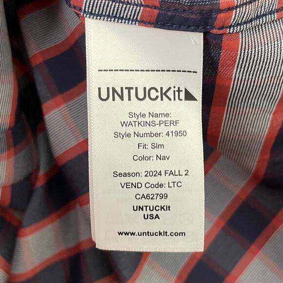 Untuckit Shirt Mens XXL Blue Red Watkins Check Plaid Slim Fit Preppy Academia - Picture 10 of 11